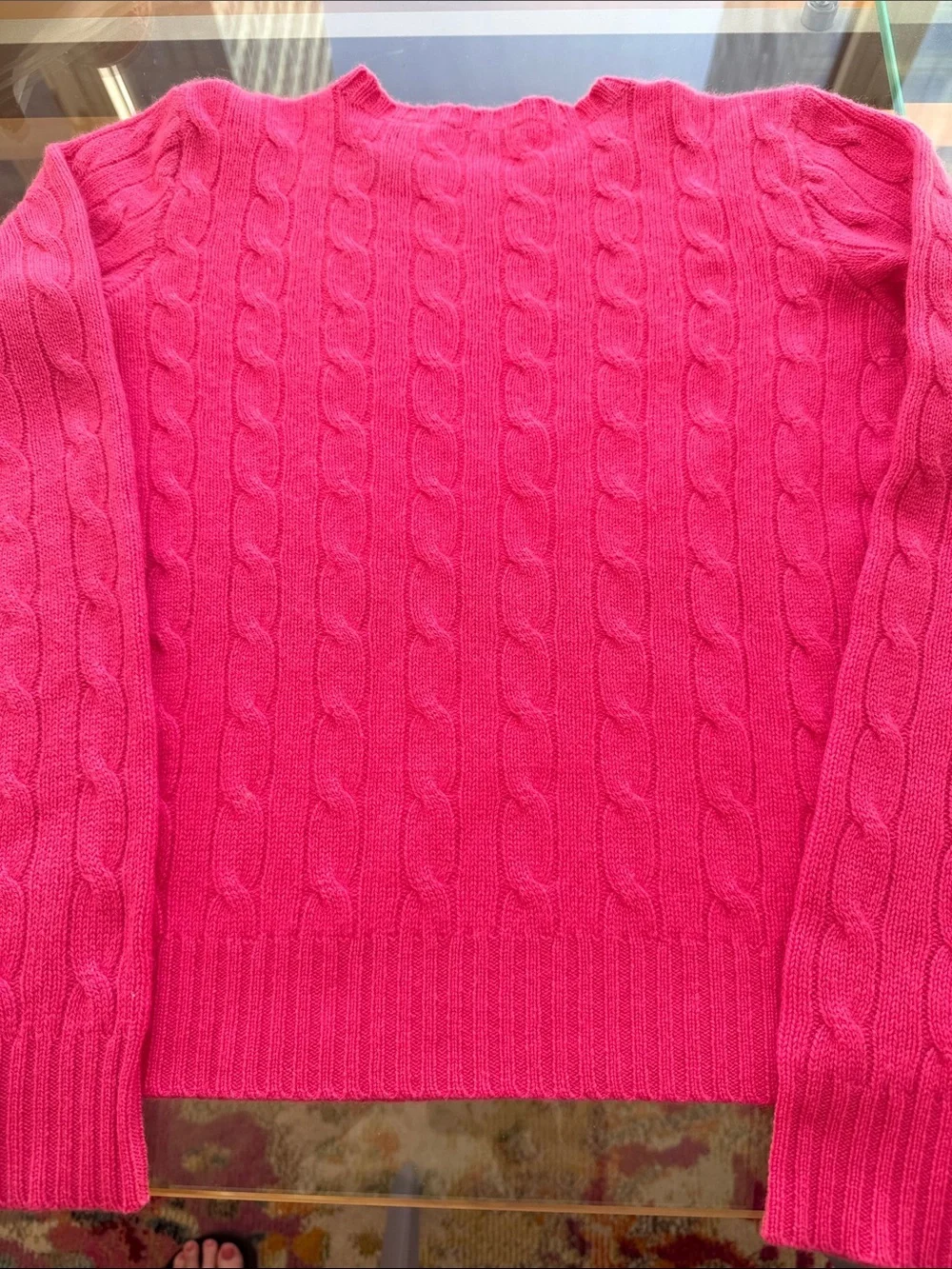 Ralph Lauren Cashmere Cable Crewneck Girls Hot Pink Pullover Sweater. Size XL.